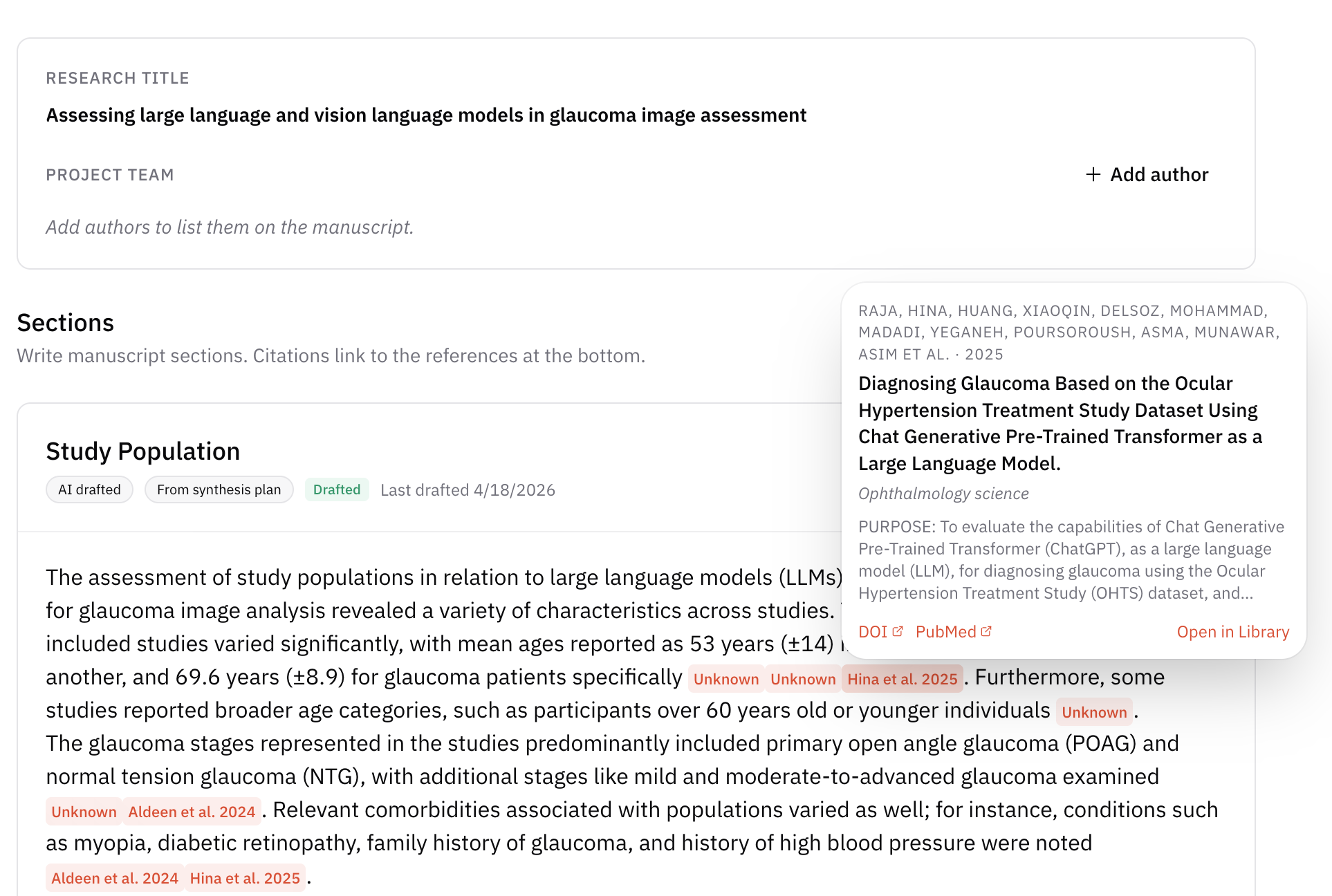 AIPRA manuscript editor with drafting and traceability for systematic review sections