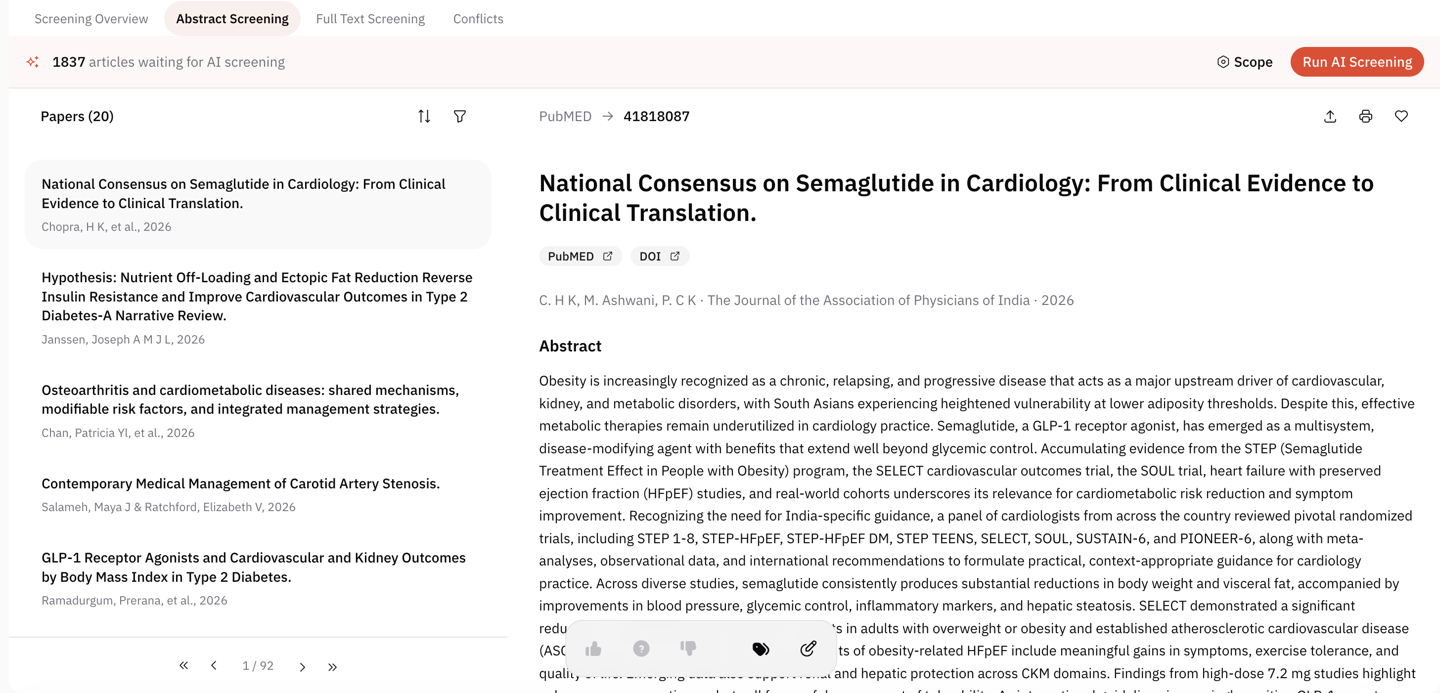 Title and abstract screening workflow in AIPRA