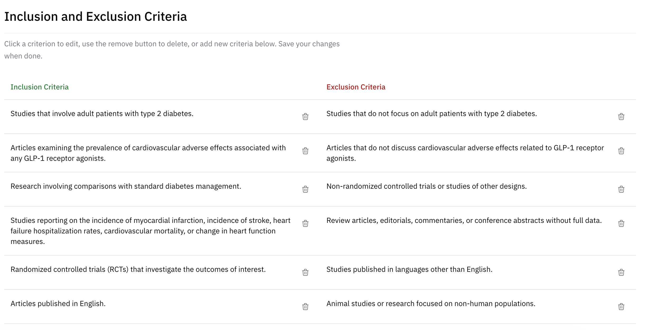 Generated inclusion and exclusion screening criteria in AIPRA