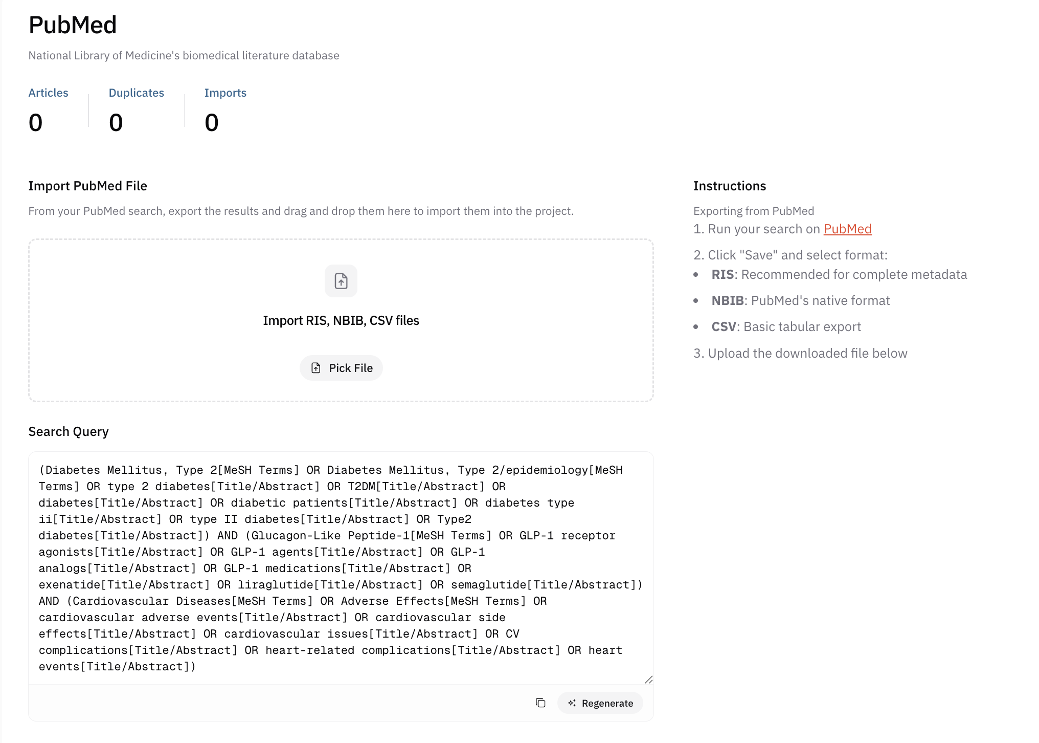 PubMed search query in AIPRA built from concepts and keywords for that database